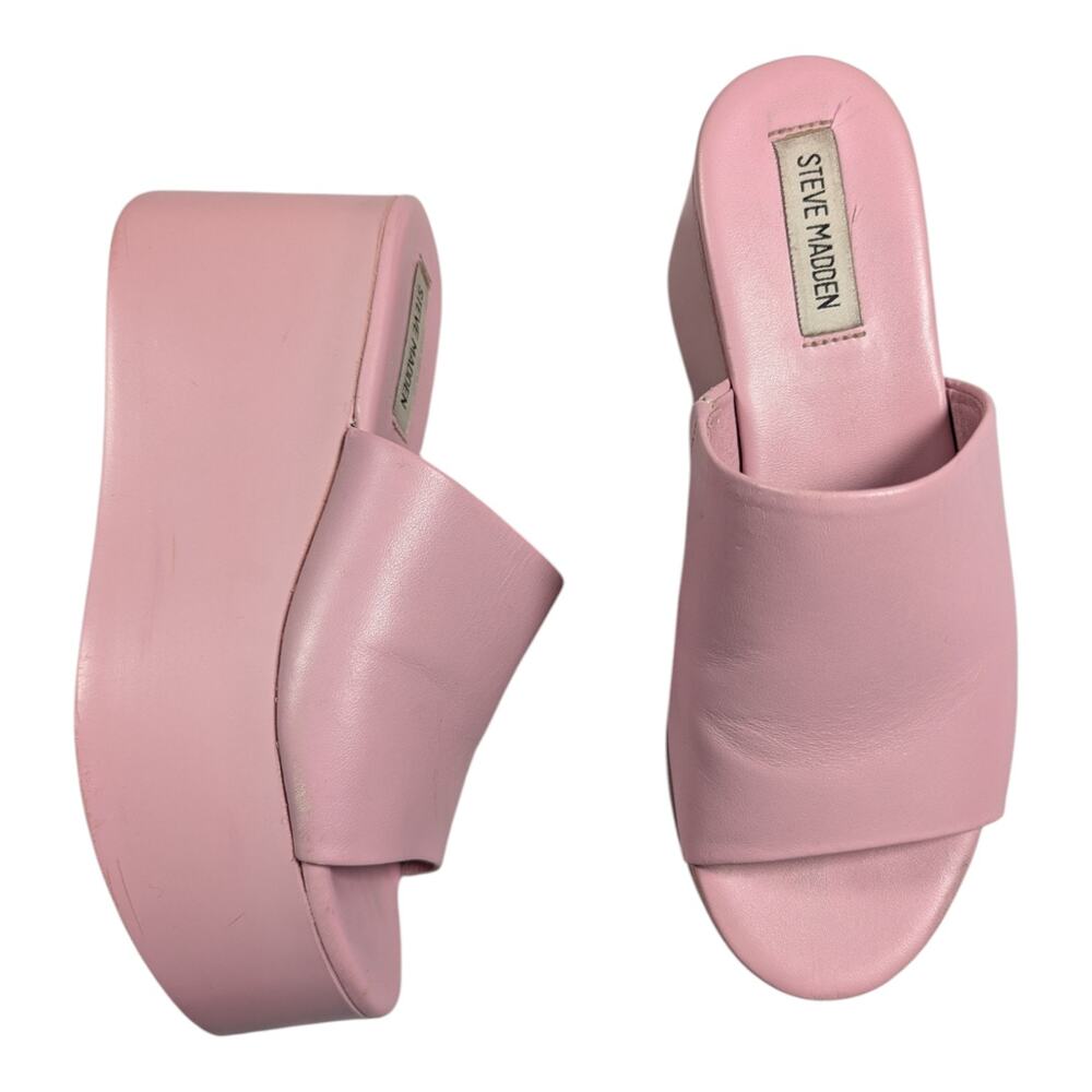 Steve Madden Christa Pink Leather Retro Y2K Chunky Platform Slide Sandals Sz 8